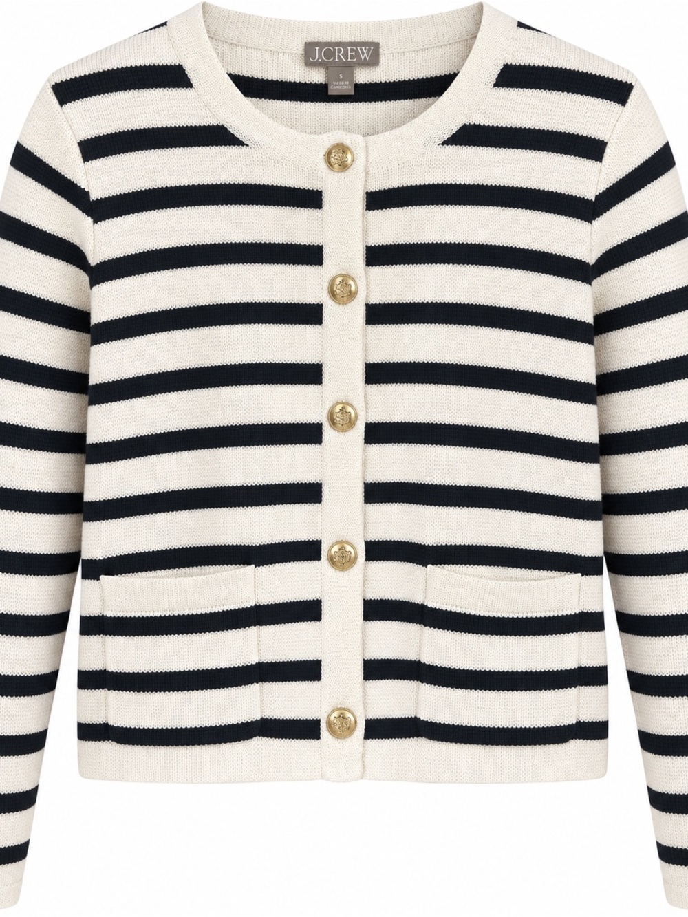 J.Crew Striped Cotton Cardigan Sweater Gold Buttons Black Ivory Size S
